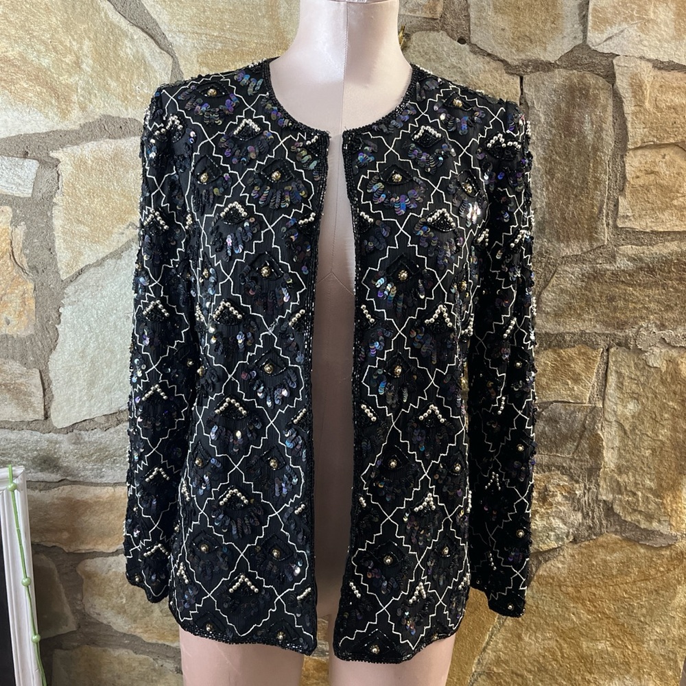 Laurence Kazar NY Sequin & Beaded Silk Jacket – Petite Small